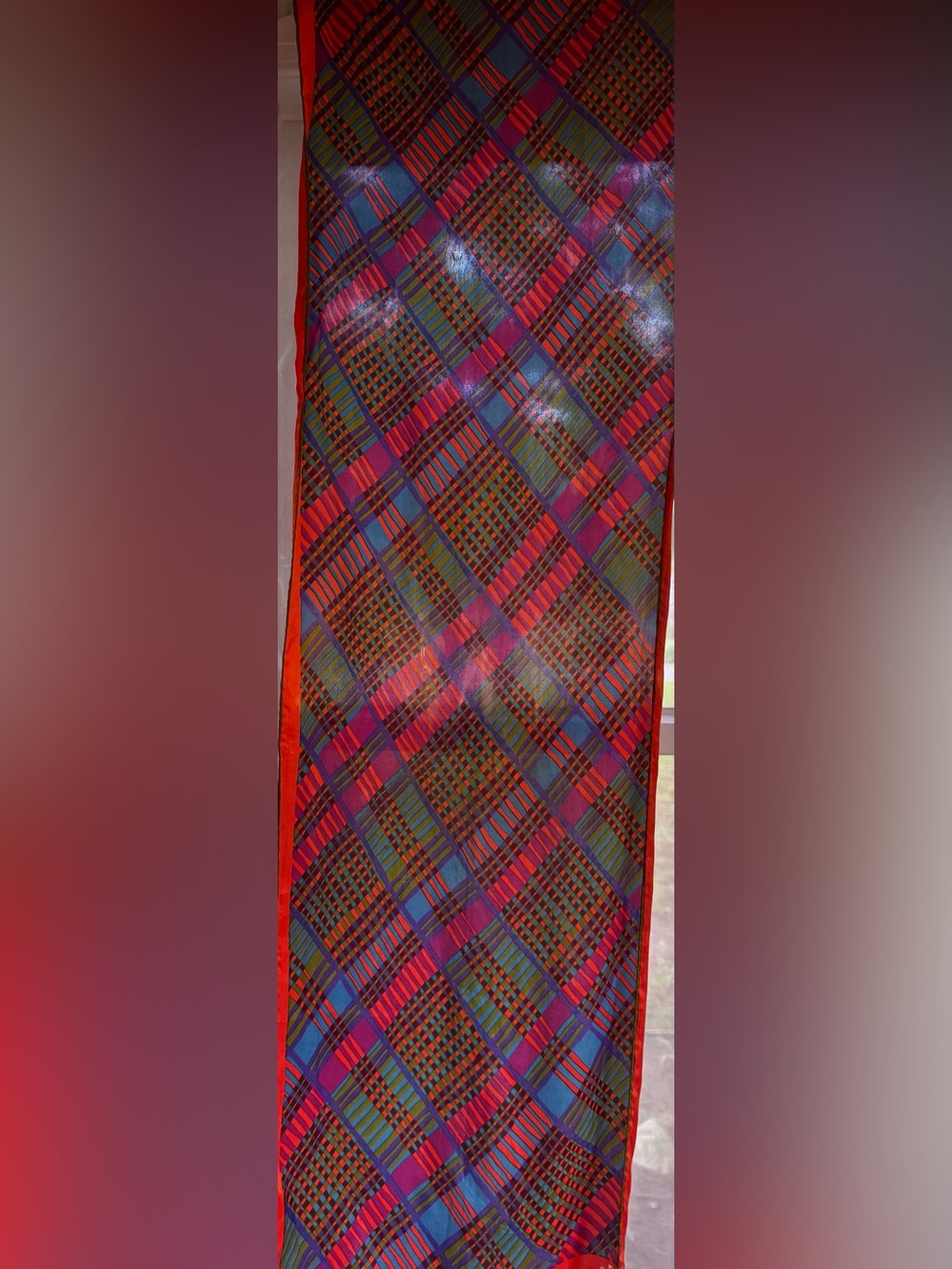 Vera Neumann Plaid Lightweight Silk Scarf in Red and Purple